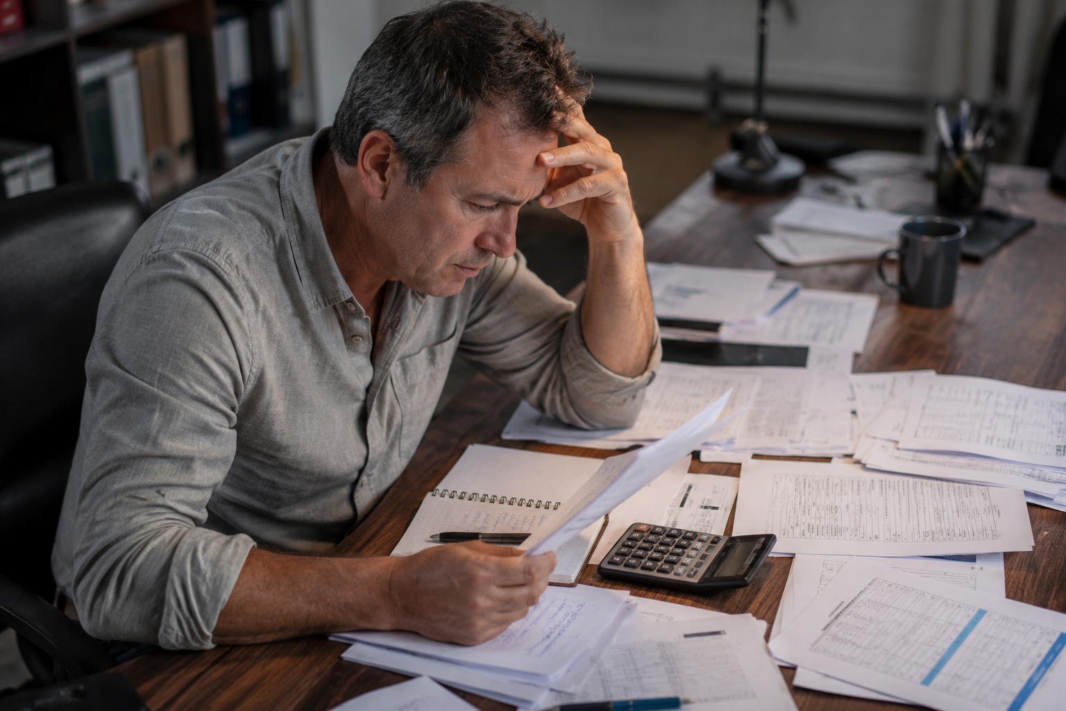 Person reviewing financial documents on laptop